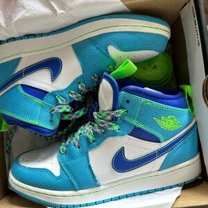 Blue and White High-Top Sneakers